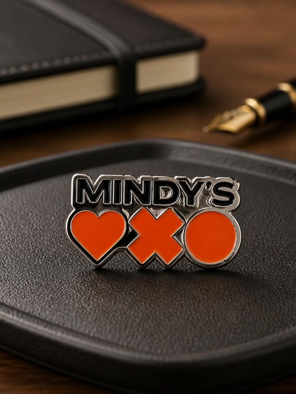 MINDY'S Orange Heart X Circle Enamel Pin